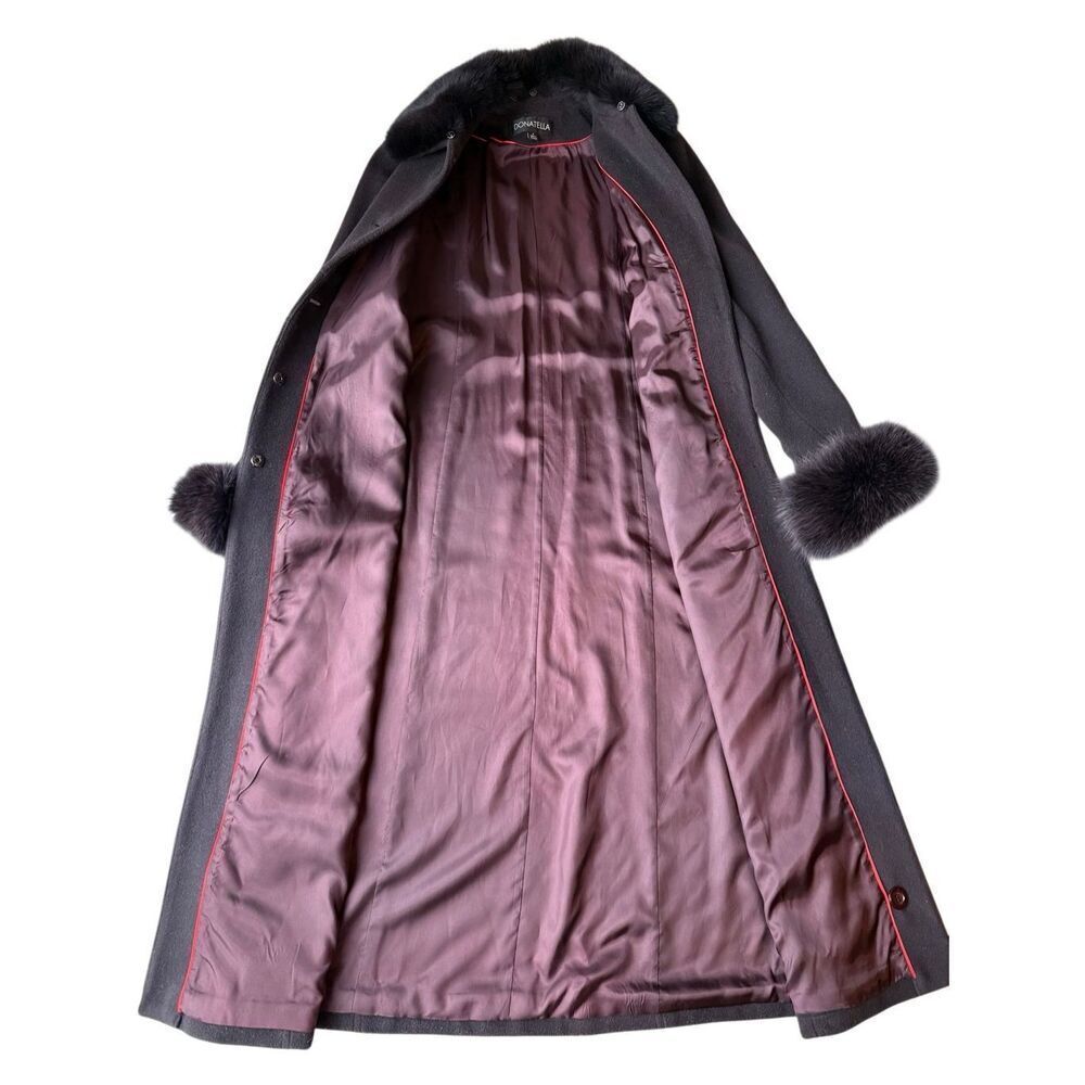 Donatella Brown Long Wool Coat with Removable Dyed Fox Fur Collar & Cuffs - Picture 6 of 11
